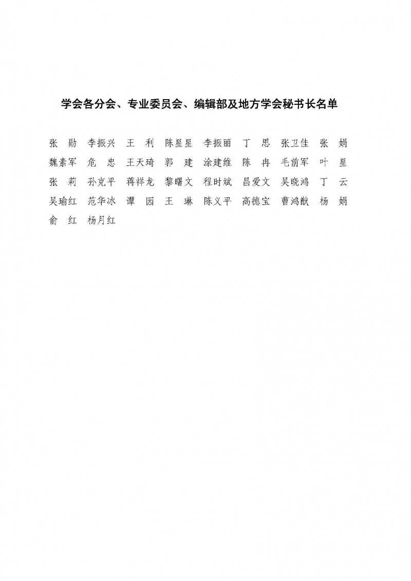 學(xué)會各分會、專業(yè)委員會、編輯部及地方學(xué)會秘書長名單